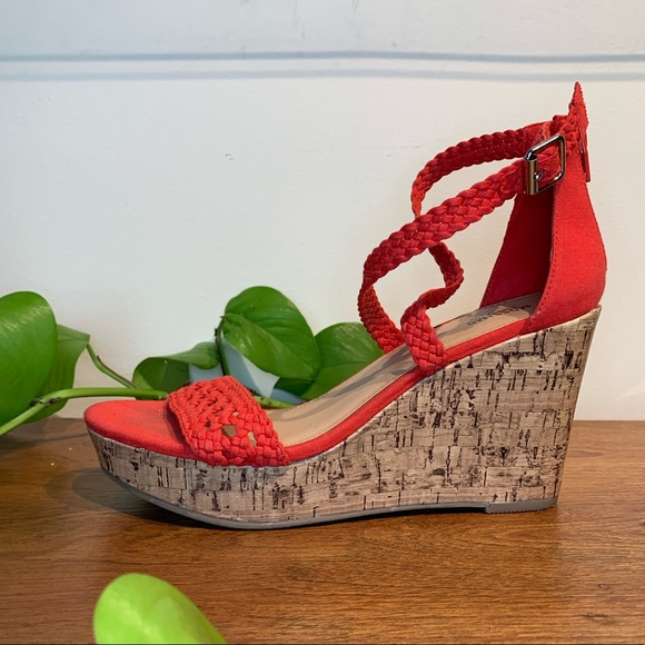Mossimo Supply Red Woven Faux Cork Wedge Sandal - Picture 1 of 5